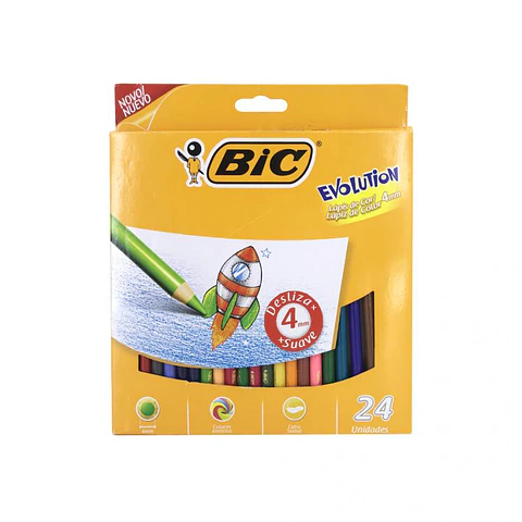 Lápiz Color Bic Evolution X24u. Largos Mina Gruesa 4mm