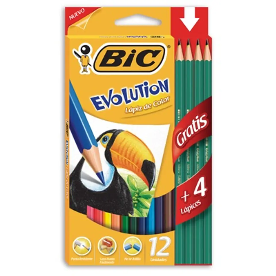 Lápiz Color Largo Bic Evolution X12u.+ 4 Grafitos 1