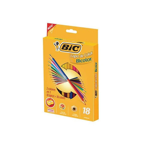 Lápiz Color Largos Bic Bicolor Estuche X18u.