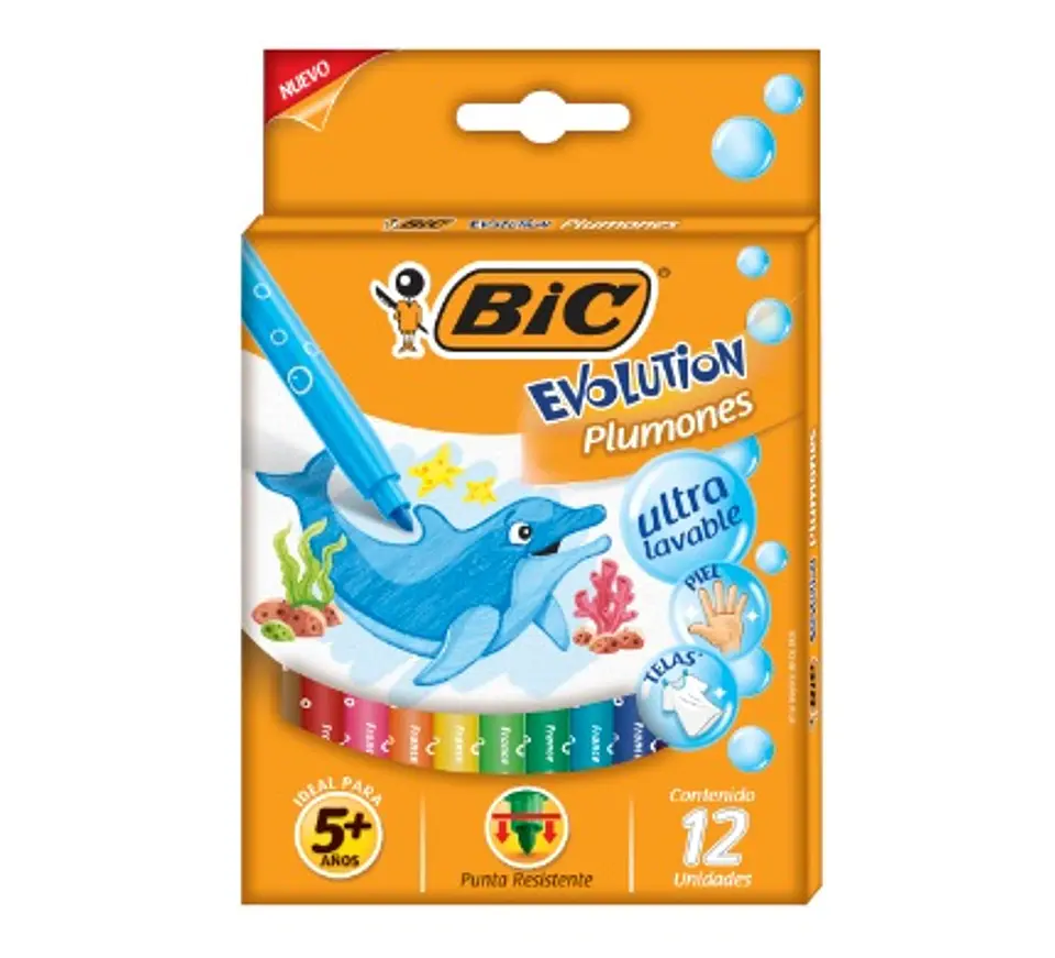 Marcador Bic Evolution Plumones Lavable X12u 1