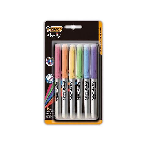 Marcador Bic Grip Marking Permanente Blister X6u. Colores Pastel