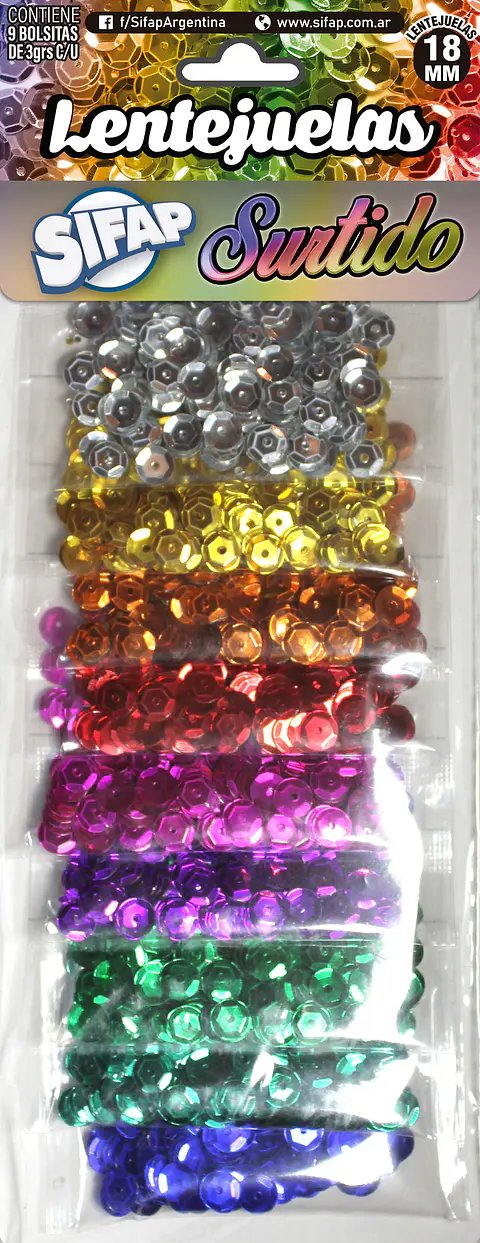Lentejuelas Sifap Colores Brillantes Blister X 9 Bolsas De 3grs.