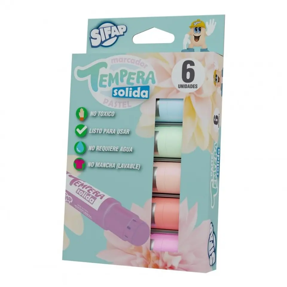 Tempera Sifap Solida X6 Colores Pastel 1