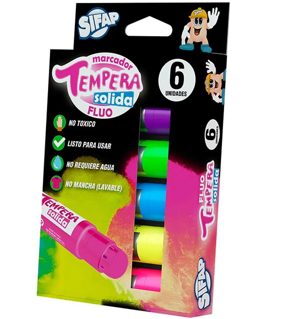 Tempera Sifap Solida X6 Colores Fluo 1