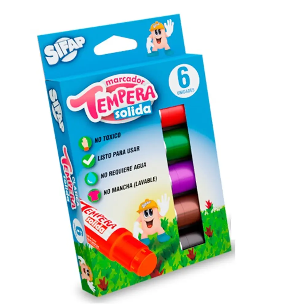 Tempera Sifap Solida X6 Colores Surtidos 1