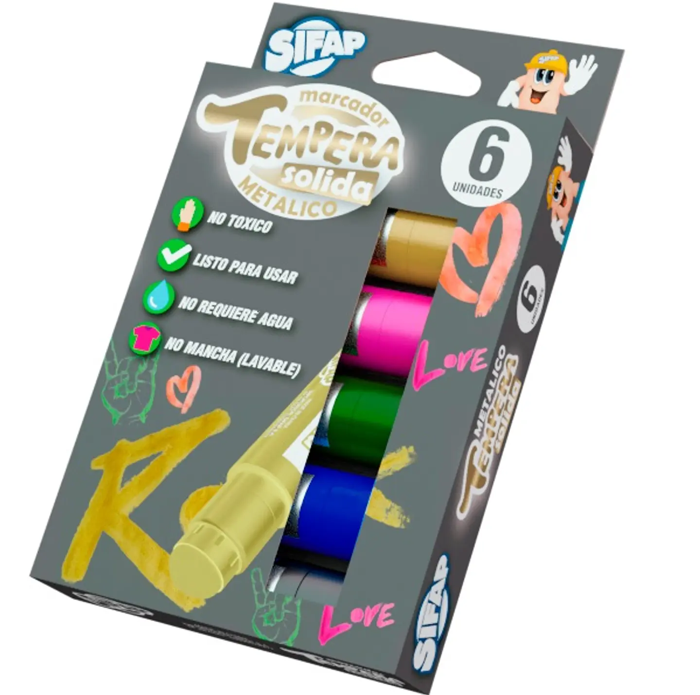Tempera Sifap Solida X6 Colores Metalizado 1