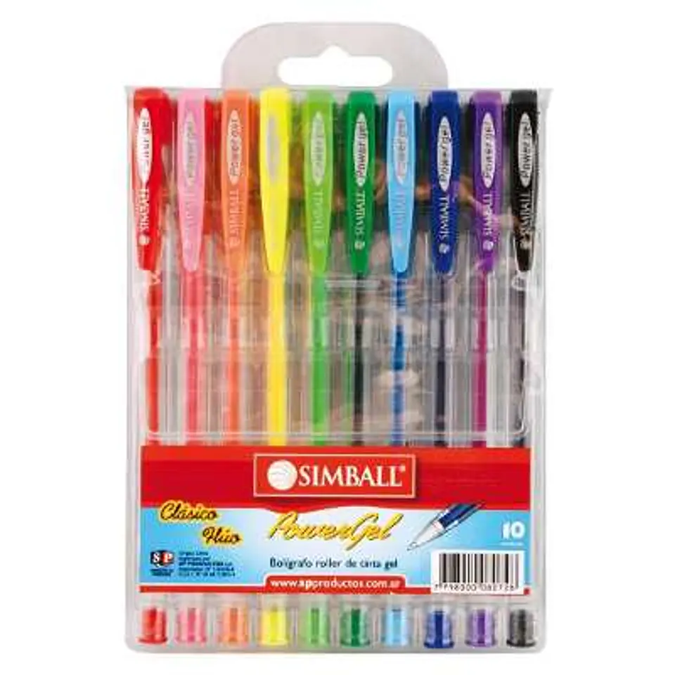 Boligrafo Simball Power Gel/fluo/glitter X 10u. V/colores 1
