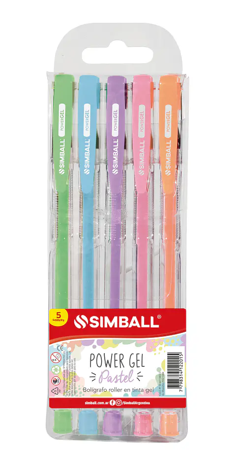 Boligrafo Simball Power Gel X 5u. Pastel