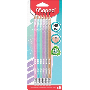 Lapiz Maped Grafito Glitter C/goma Blister X6
