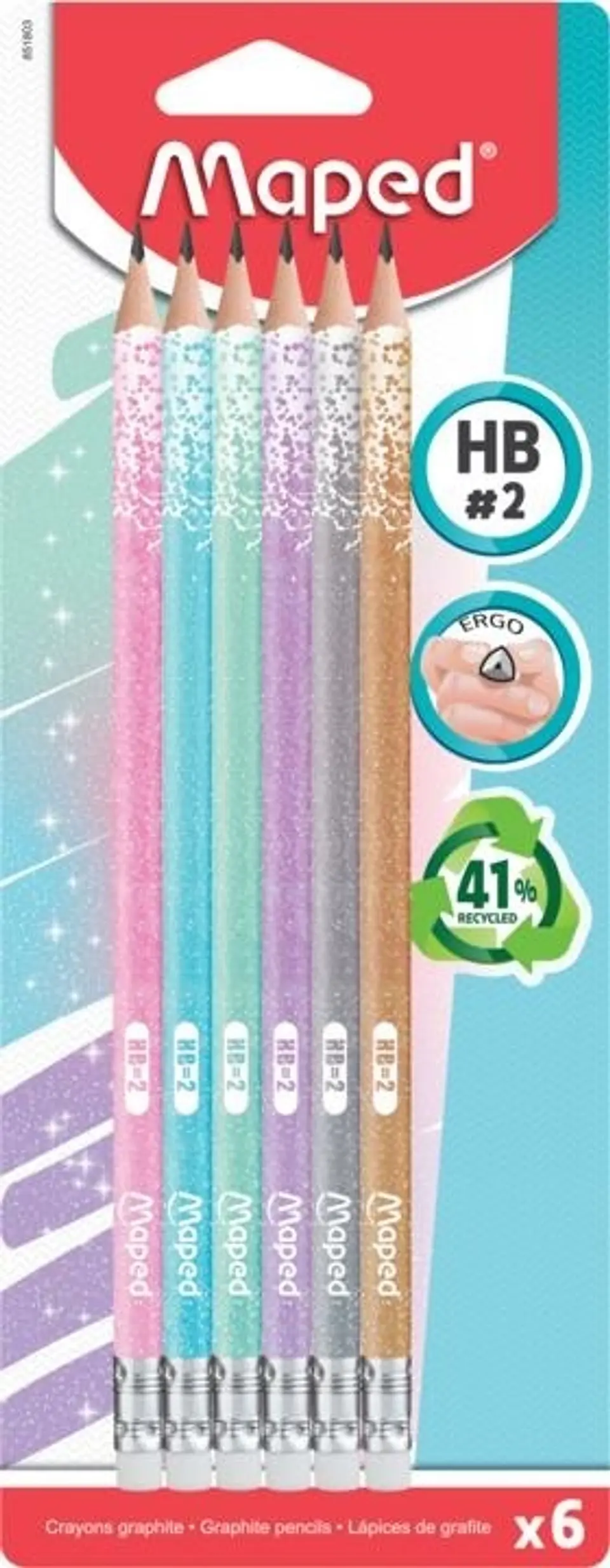 Lapiz Maped Grafito Glitter C/goma Blister X6 1