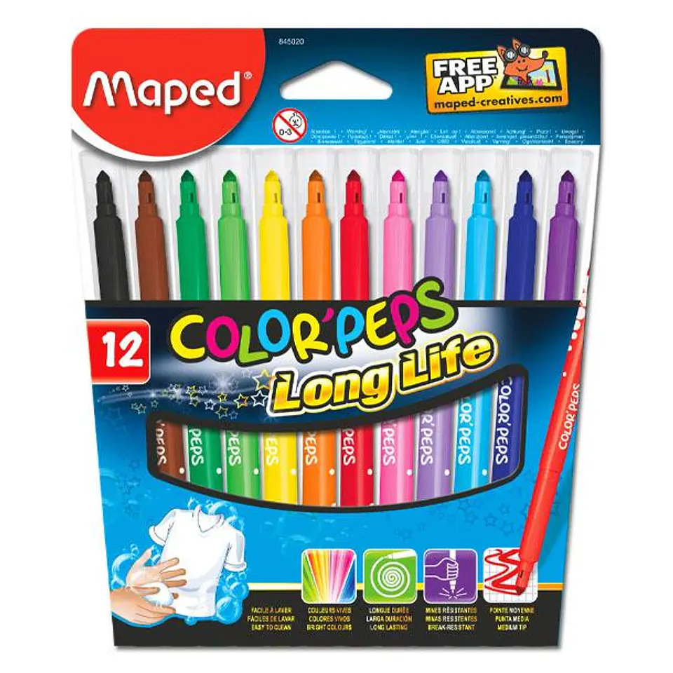 Marcador Escolar Maped Long Life X12u. 1