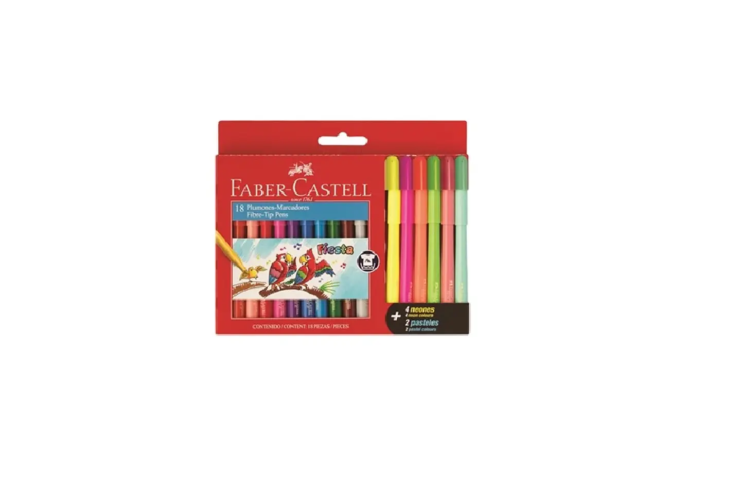 Marcador Faber Castell Fiesta X 12u + 4 Neon + 2 Pastel. V/colores 1