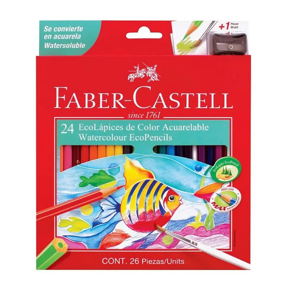 Lapiz Color Faber Castell Acuarelables Ecolapiz X24u. Largo 1