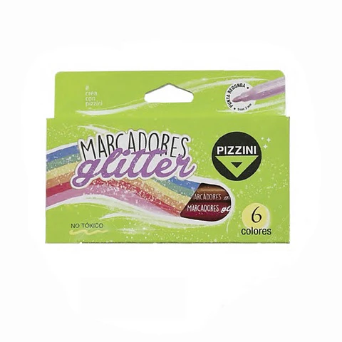 Marcador Pizzini Glitter Punta Redonda X6 Colores Surtidos
