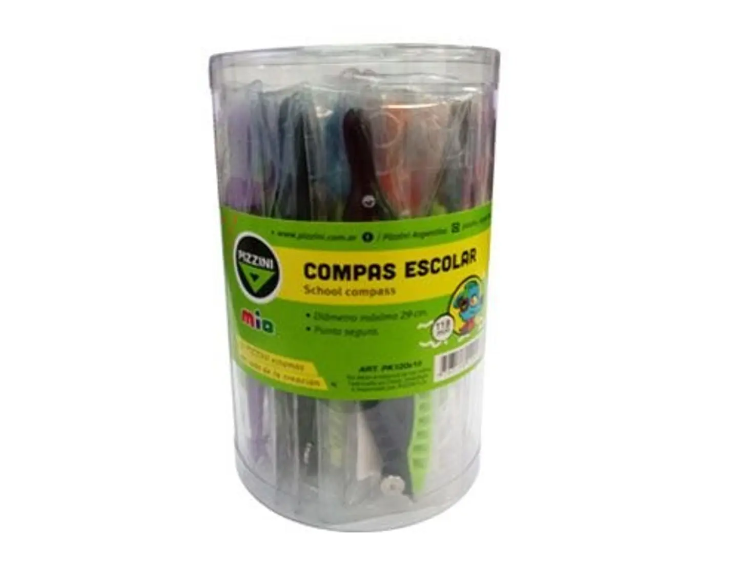 Compas Pizzini Escolar Plastico Mio En Pote X 18u. 1
