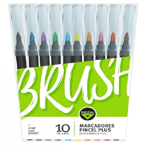 Marcador Pizzini Pincel Plus X10 Colores Surtidos. Brush