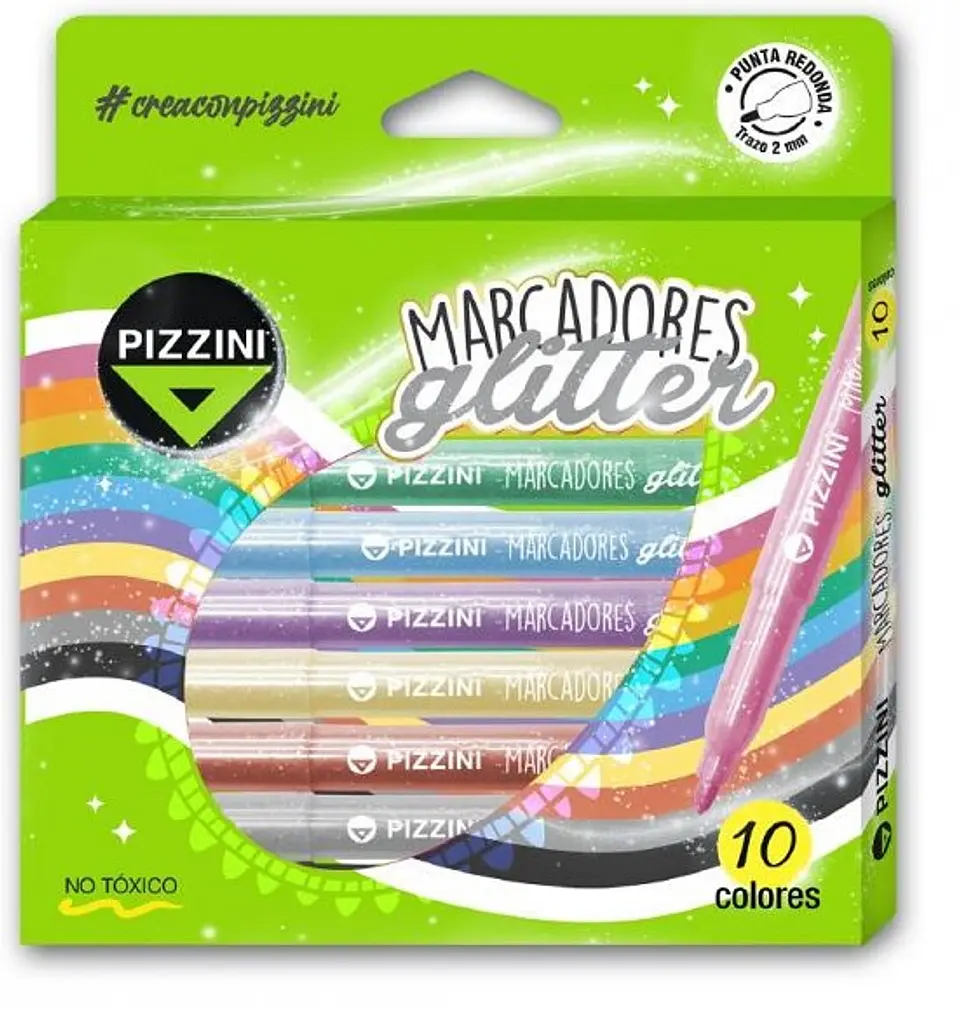 Marcador Pizzini Glitter Punta Redonda X10 Colores Surtidos 1