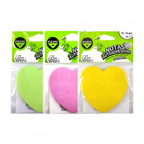 Notas Adhesivas Pizzini Corazon 70x70. Pastel X 50 Hjs. V/colores