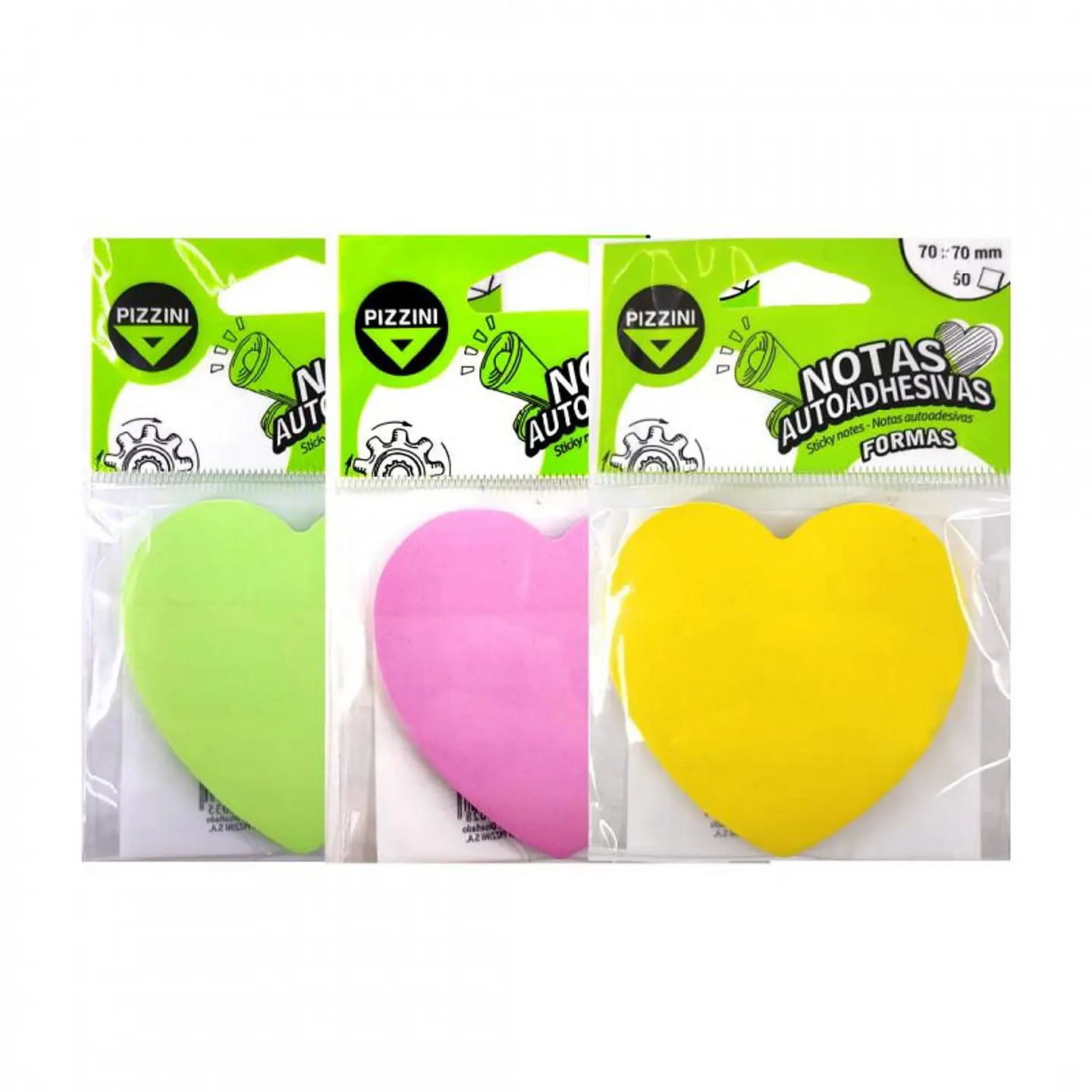 Notas Adhesivas Pizzini Corazon 70x70. Pastel X 50 Hjs. V/colores 1