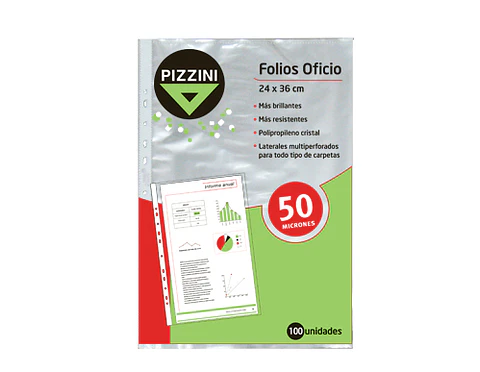 Folio Pizzini Extra Cristal Oficio Pp 50mic X 100u. Desplegados.