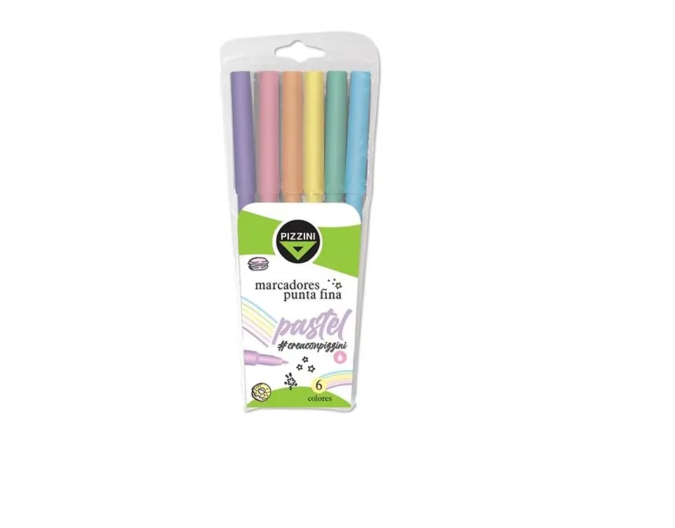 Marcador Pizzini Pastel Punta Fina X 6u. Colores Surtidos 1