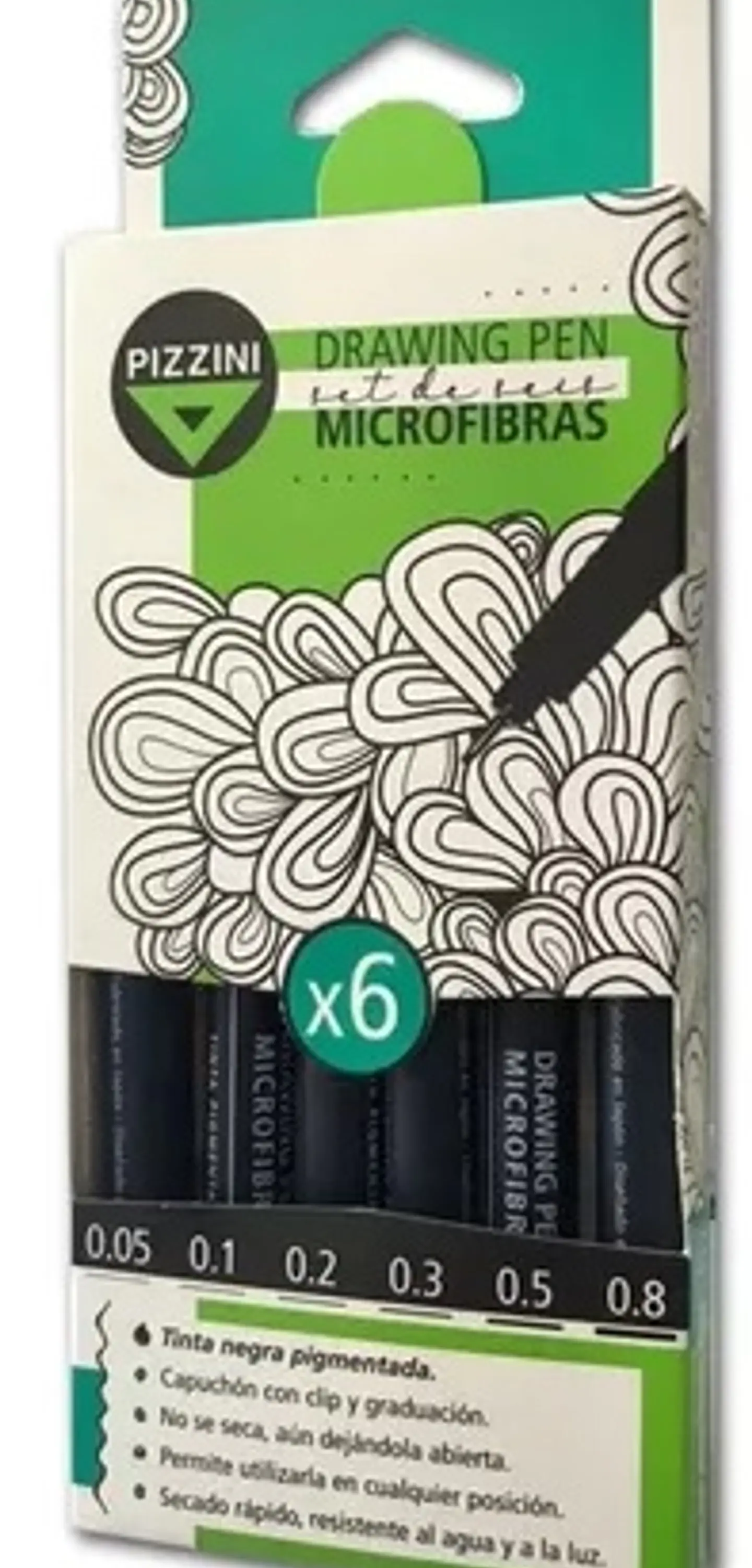 Microfibras Drawing Pen Pizzini Medidas Surtidas X6 1