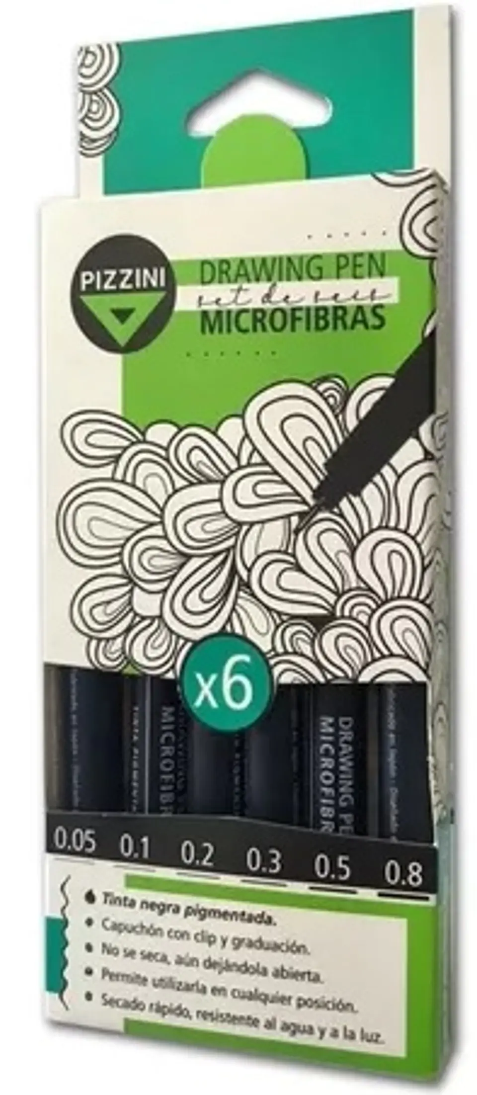 Microfibras Drawing Pen Pizzini Medidas Surtidas X6 1