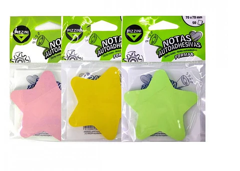Notas Adhesivas Pizzini Estrella 70x70 Pastel X 50 Hjs. V/colores