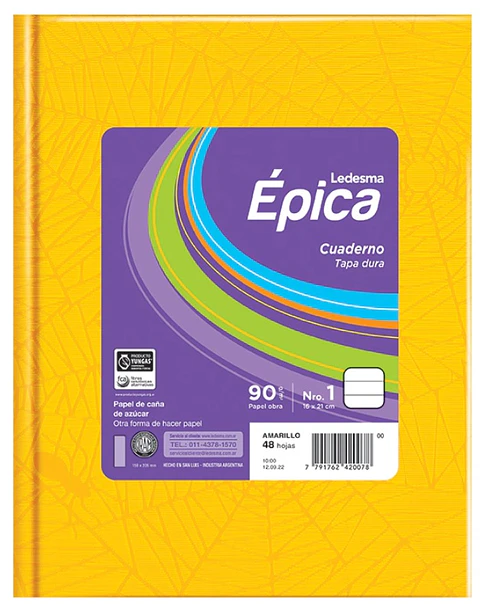 Cuaderno Epica Forrado Numero 1 90gr X48h V/colores Rayado