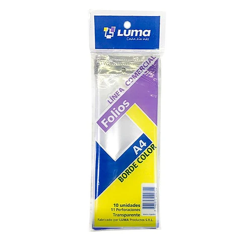 Folio Luma A4 Borde Color X 10u. Polietileno
