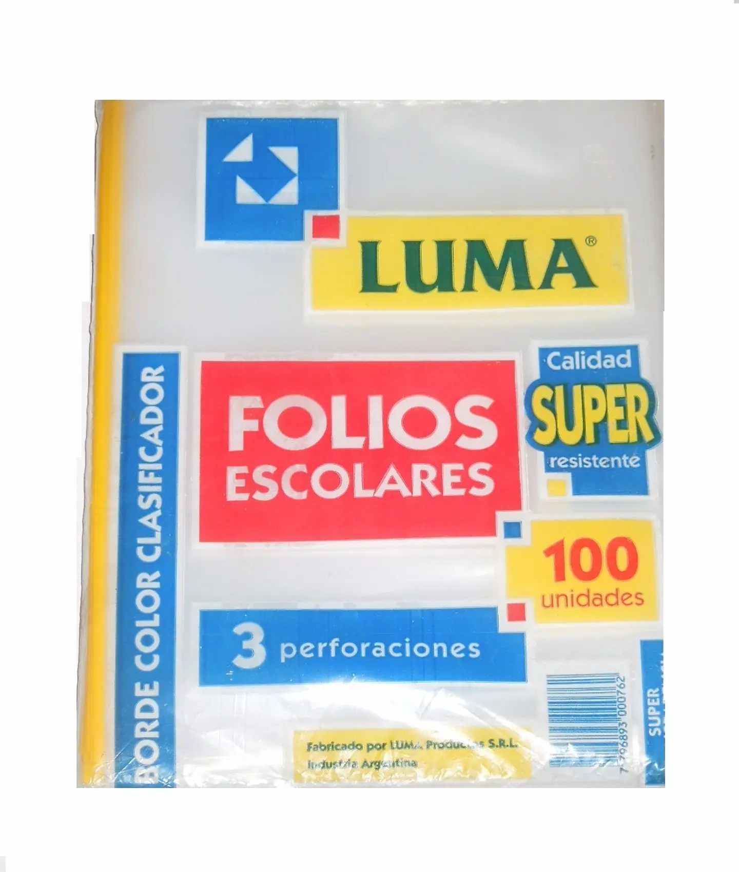 Folio Luma Escolar Pesado C/borde Color X100u. 1