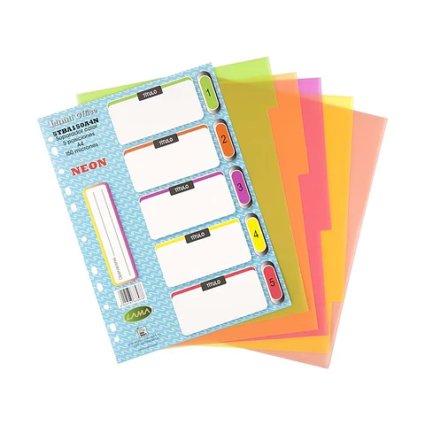 Separador Lama A4 Pvc 5 Pos. Fluo