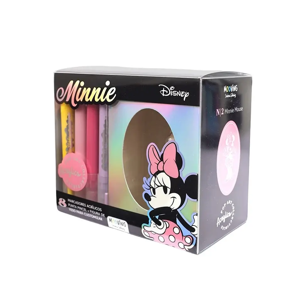 Figura De Yeso Minnie Mouse Mooving Para Colorear + 8 Marcadores De Acrilico Punta Pincel (3112102) 1