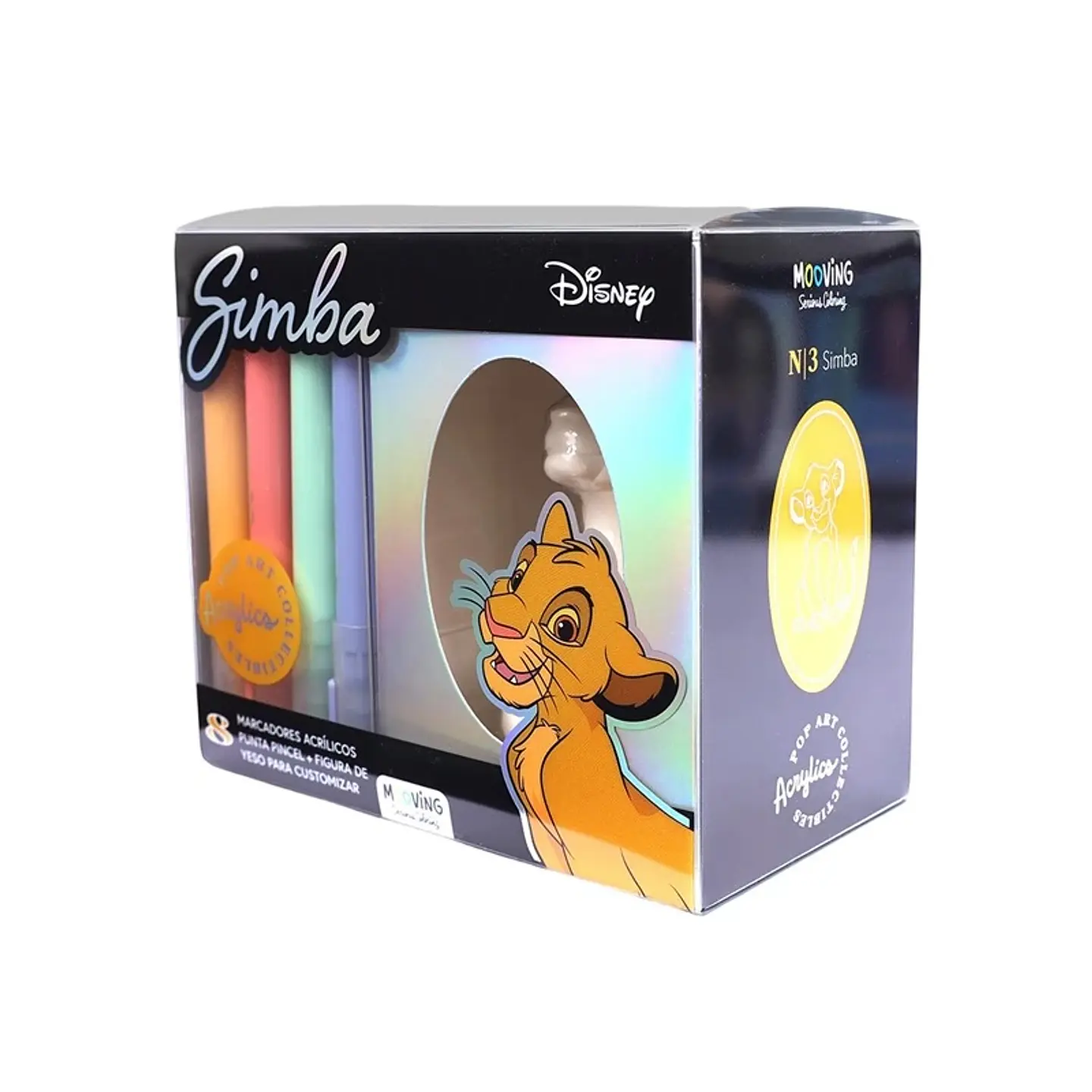 Figura De Yeso Simba Mooving Para Colorear + 8 Marcadores De Acrilico Punta Pincel (3112106) 1