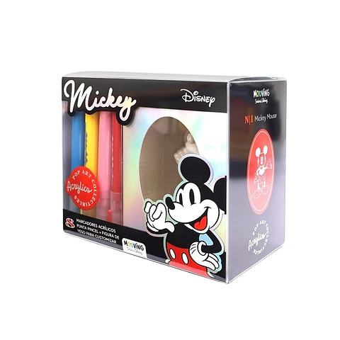 Figura De Yeso Mickey Mouse Mooving Para Colorear + 8 Marcadores De Acrilico Punta Pincel (3112101)