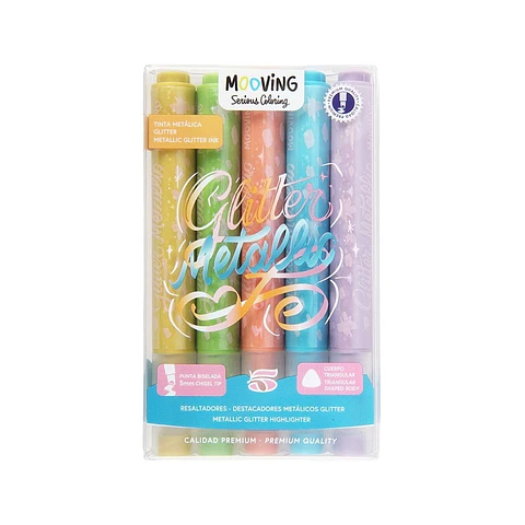 Resaltador Mooving Metalico Glitter Blister X5u (3051605)