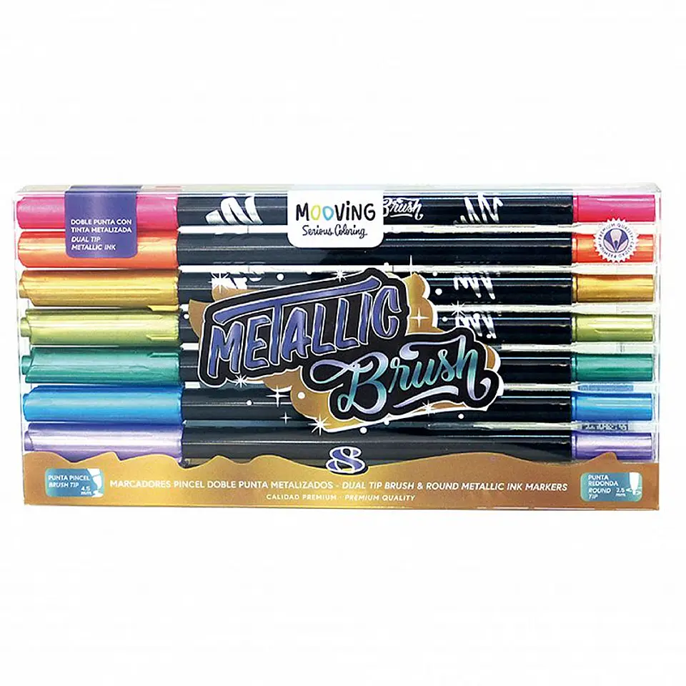 Marcador Mooving Doble Punta Metalicos  Colores X 8u. (3031308) 1