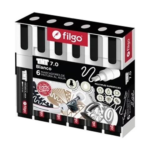 Marcador Filgo TNT Pintura Al Agua Blanco Punta Biselada 7.0