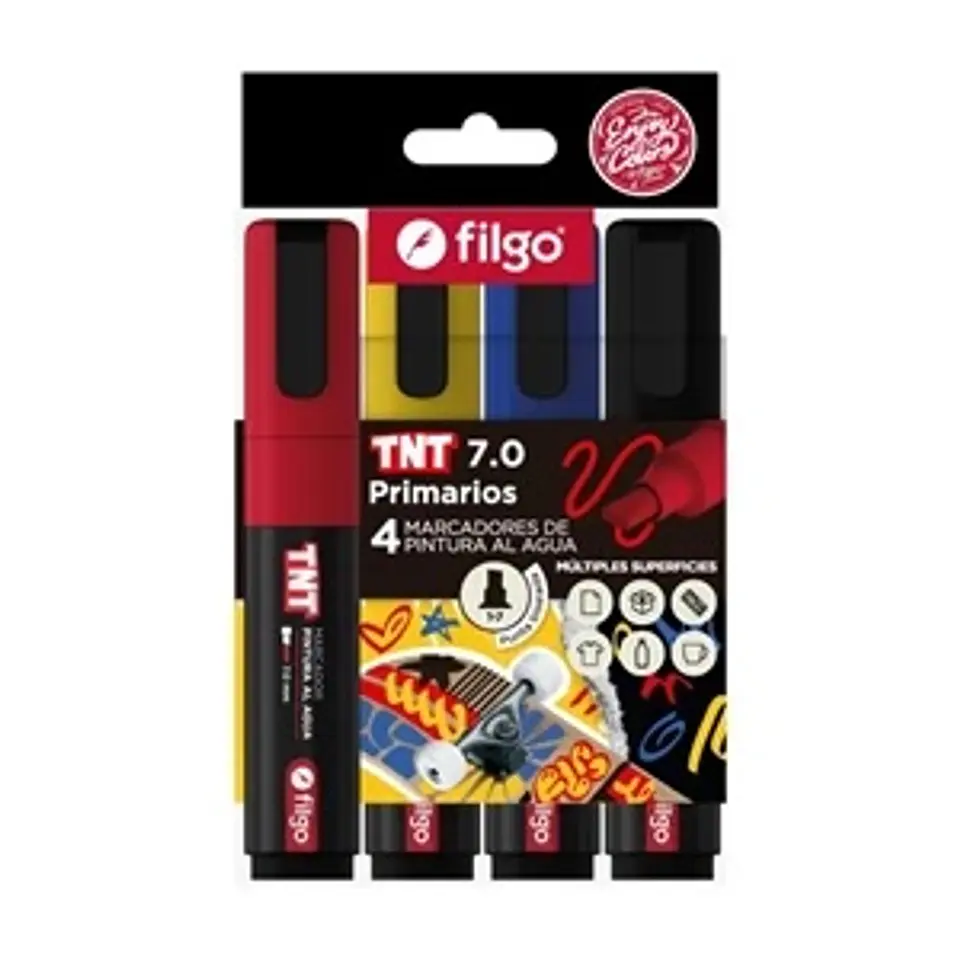 Marcador Filgo TNT Pintura Al Agua Primarios x4 Punta Biselada 1