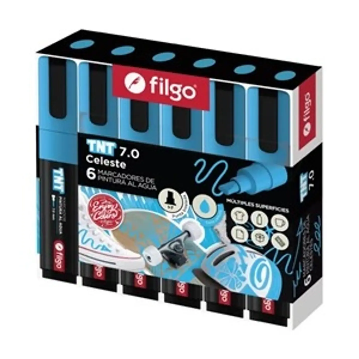 Marcador Filgo TNT Pintura Al Agua Celeste Punta Biselada 7.0 1