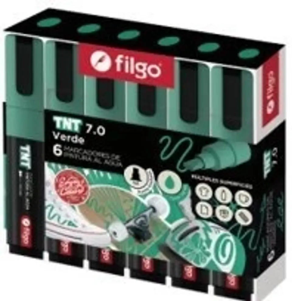 Marcador Filgo TNT Pintura Al Agua Verde Punta Biselada 7.0 1