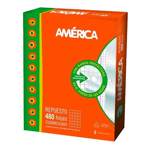 Repuesto Escolar America 480 Hojas Cuadriculado