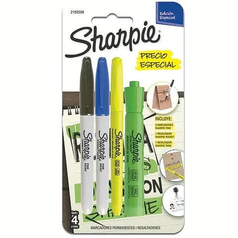 Marcador + Resaltador Sharpie Blíster x4 Varios Colores
