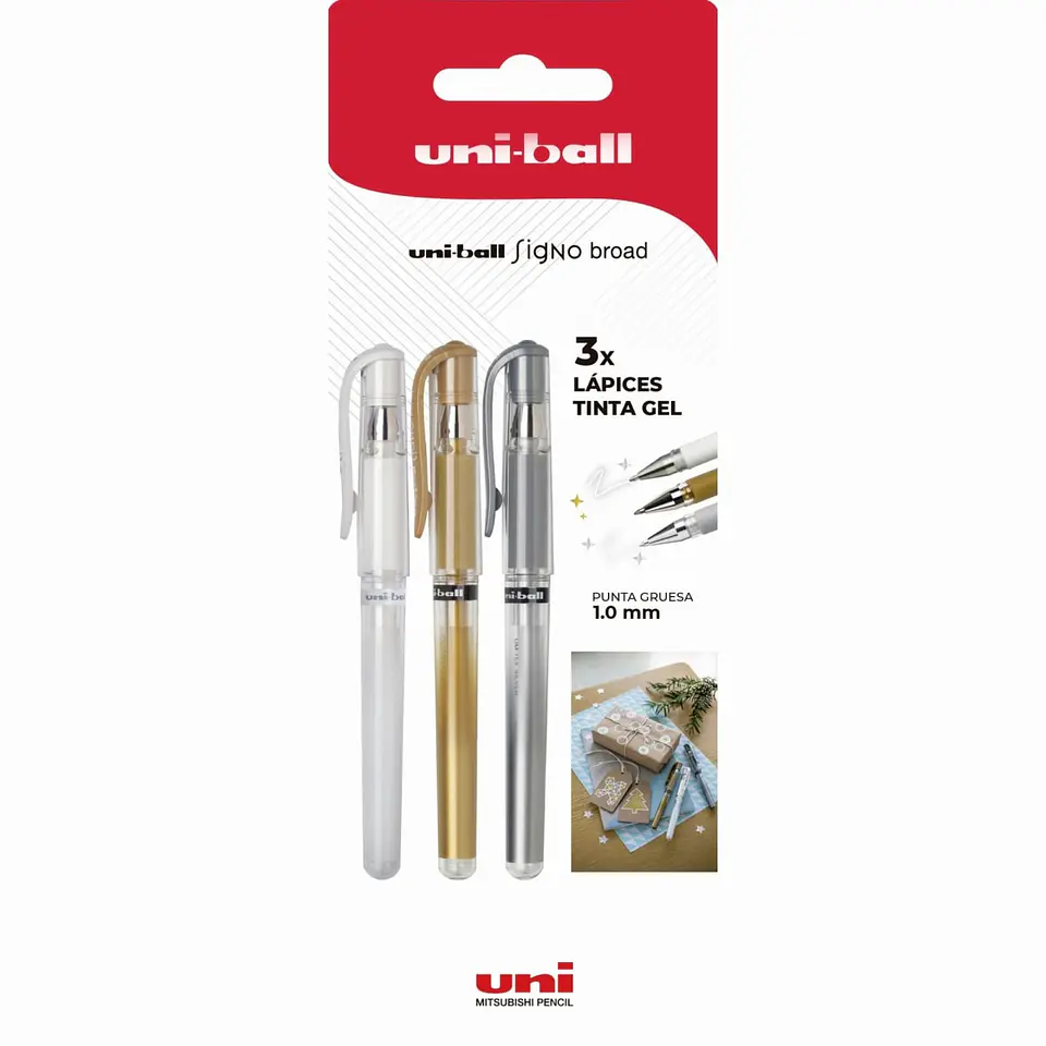 UNI BALL Signo x 3 (blanco, dorado y plateado) 1