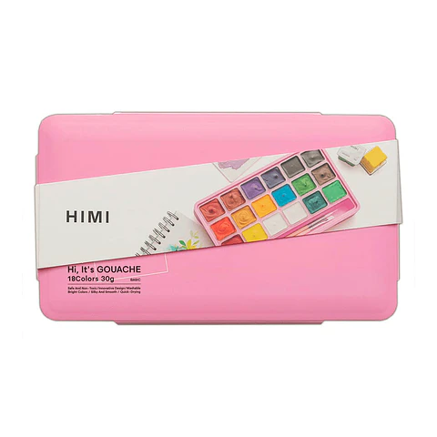HIMI SET GOUACHE 18 COLORES / 30GR (NO INCLUYE PINCELES) ESTUCHE ROSADO