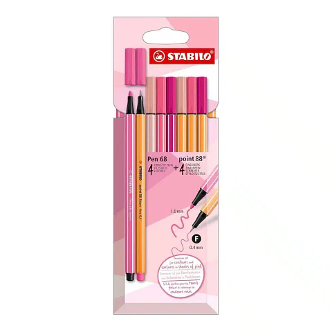 Set de 8 Stabilo (4 Point 88 + 4 Pen 68) Pink