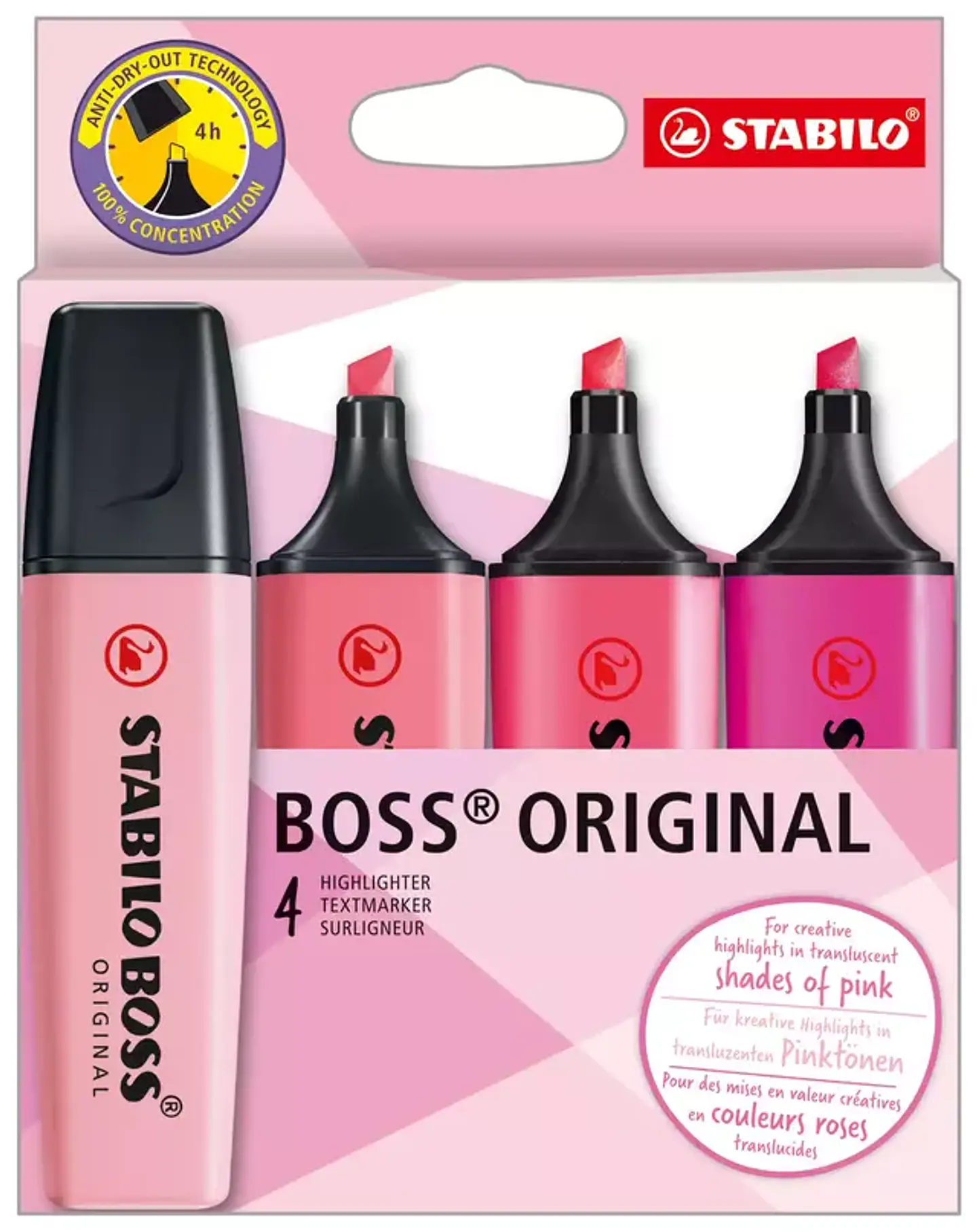 Set 4 destacadores Boss Shades of Pink - Stabilo 1