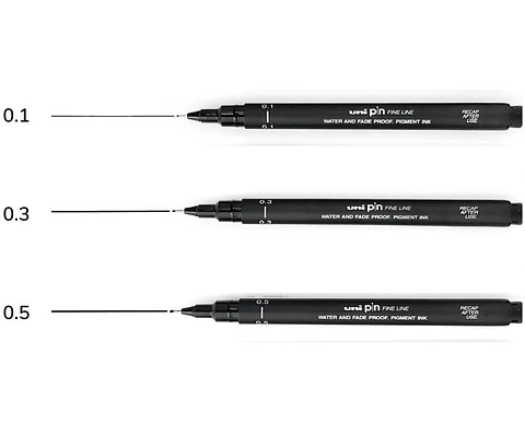 SET TIRALINEAS UNI-PIN - Negro 3 grosores 0.1, 0.3 y 0.5 mm