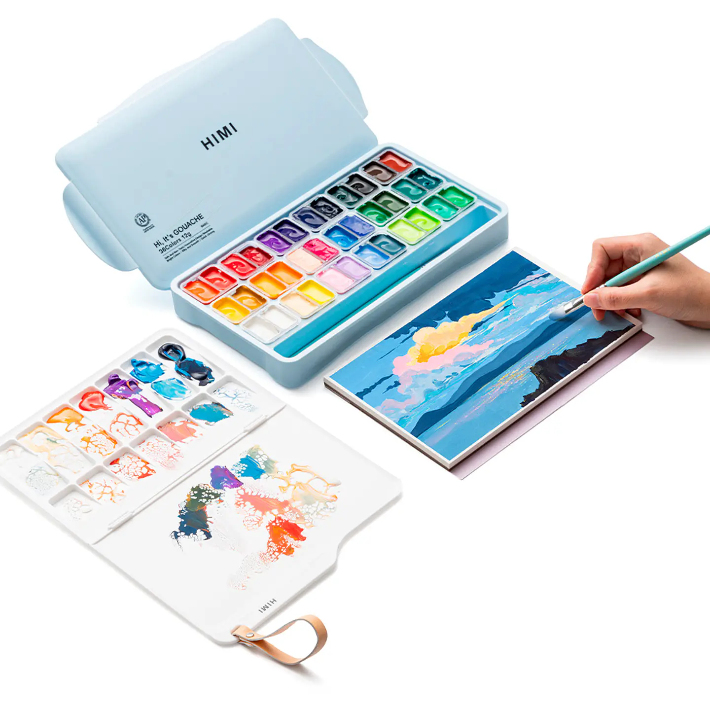 HIMI SET GOUACHE 36 COLORES / 12GR + INCLUYE 3 PINCELES ESTUCHE AZUL 4