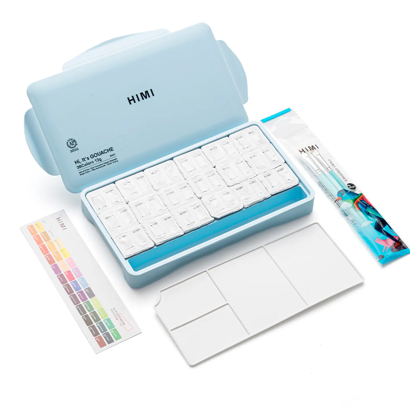 HIMI SET GOUACHE 36 COLORES / 12GR + INCLUYE 3 PINCELES ESTUCHE AZUL 5